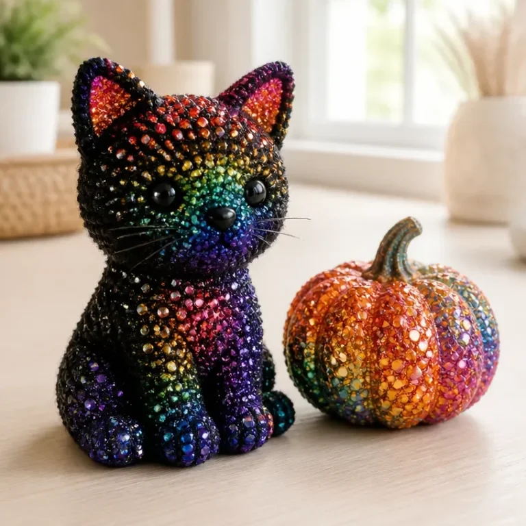 DIY Rainbow Crystal Colorway project with Black-Kitten and Pumpkin designs.