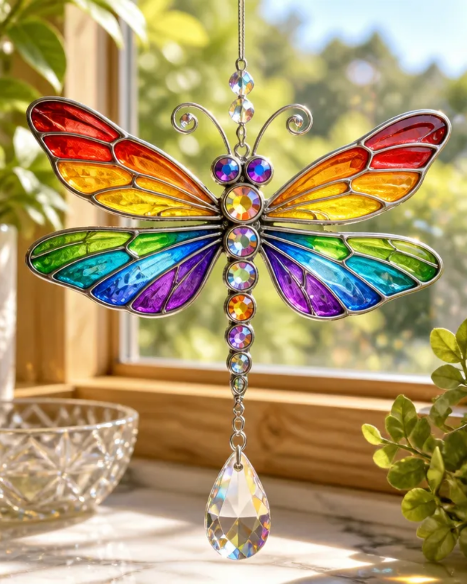 Dragonfly Glass Ornament With Prismatic Layered Design
