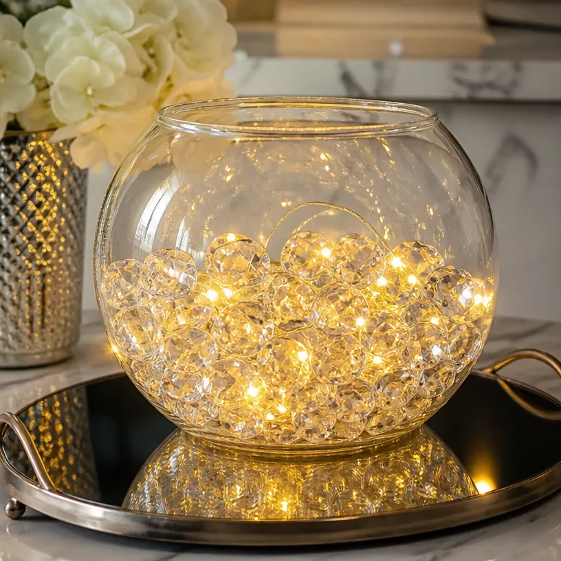 DIY crystal orb centerpiece for table decor, elegant home decoration idea