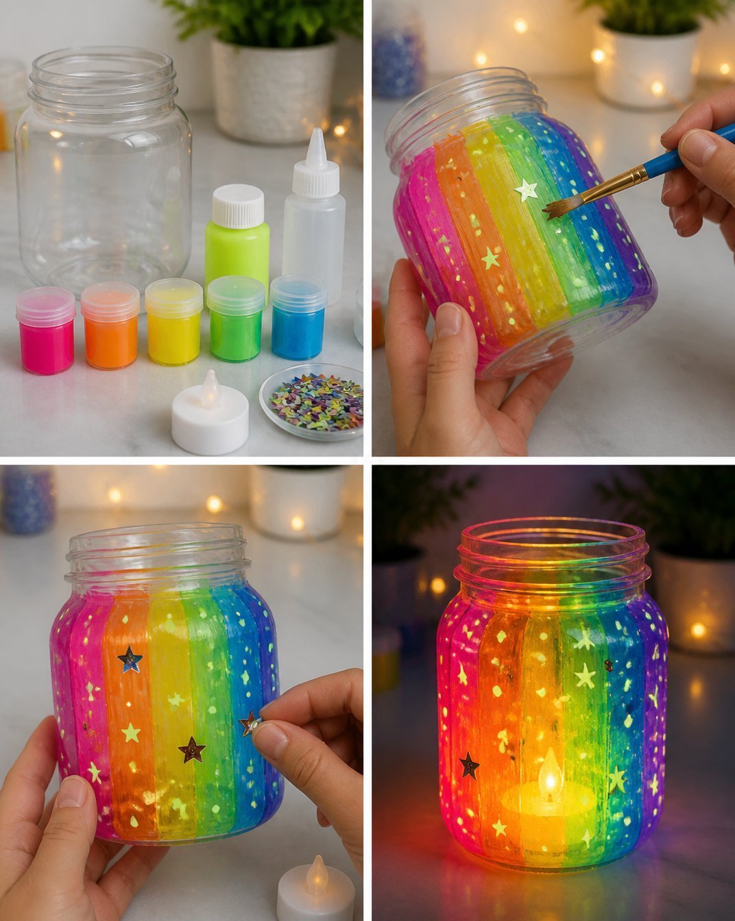 Glow-in-the-Dark Rainbow Fairy Lantern for Night Light and Decor