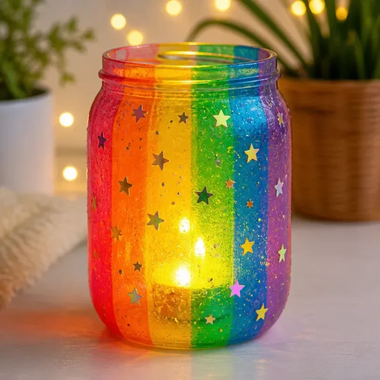 Homemade glow-in-the-dark rainbow fairy lantern for a night light