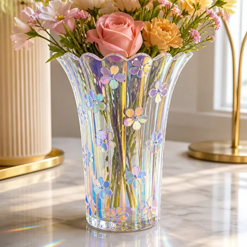DIY holographic flower vase made from prism glass