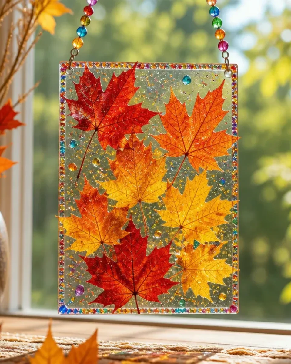 How to Make a Rainbow Fall Leaf Crystal Suncatcher