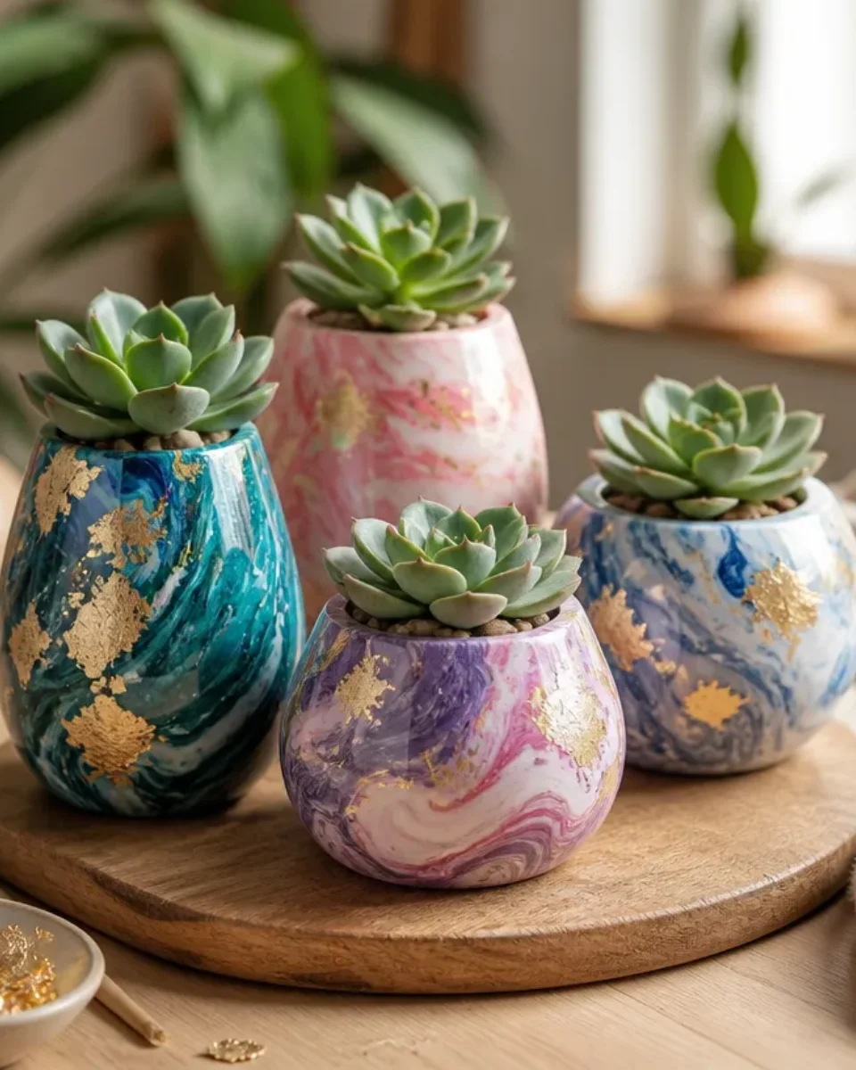 Marble-Look Clay Pots: Handcrafted Planters for Stylish Home Decor