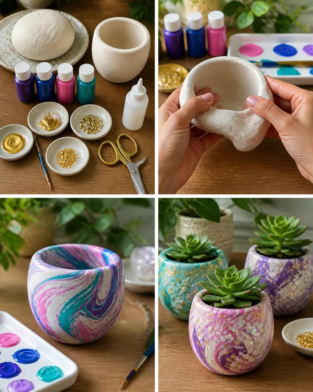 Marble-Look Clay Pots: Handcrafted Planters for Stylish Home Decor