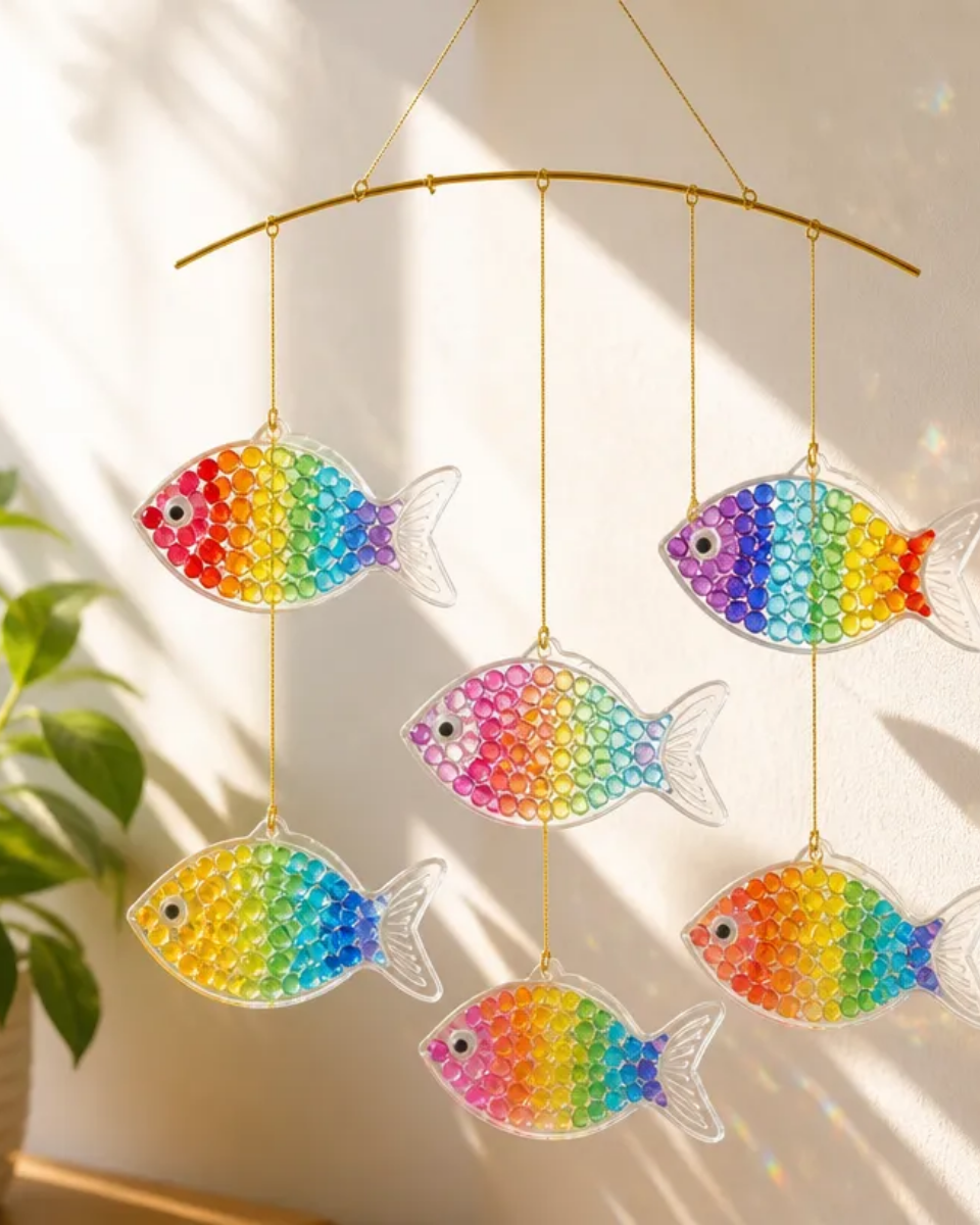 Rainbow Crystal Fish Suncatcher Mobile