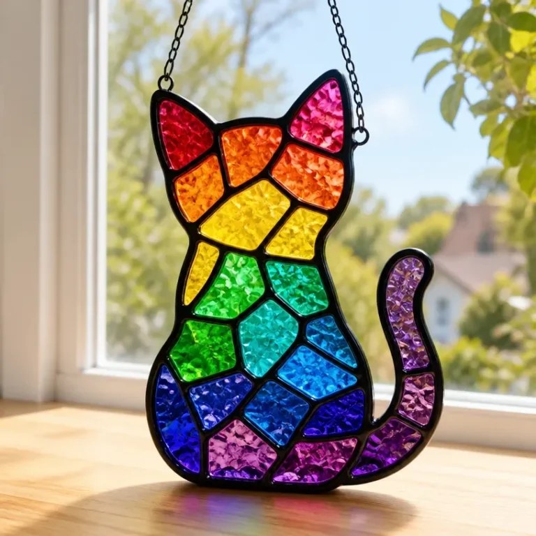 Rainbow Kitten Suncatcher clear glass window ornament for vibrant decor