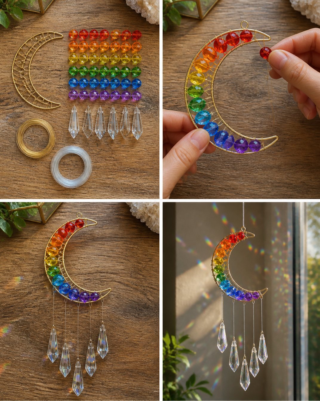 Prism Rainbow Moon Suncatcher with Crystal Window Decor