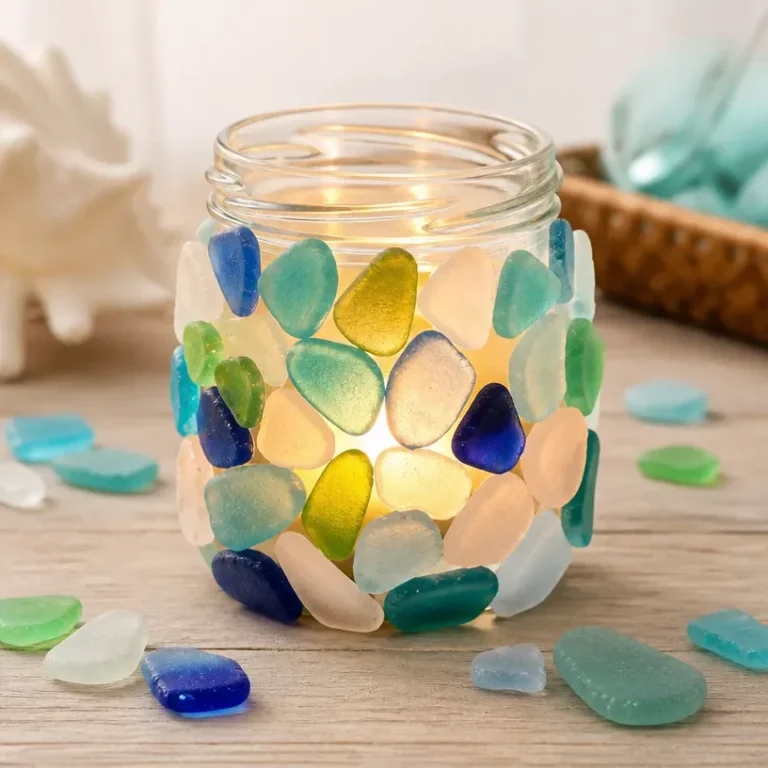 DIY sea glass candle holder for coastal home decor