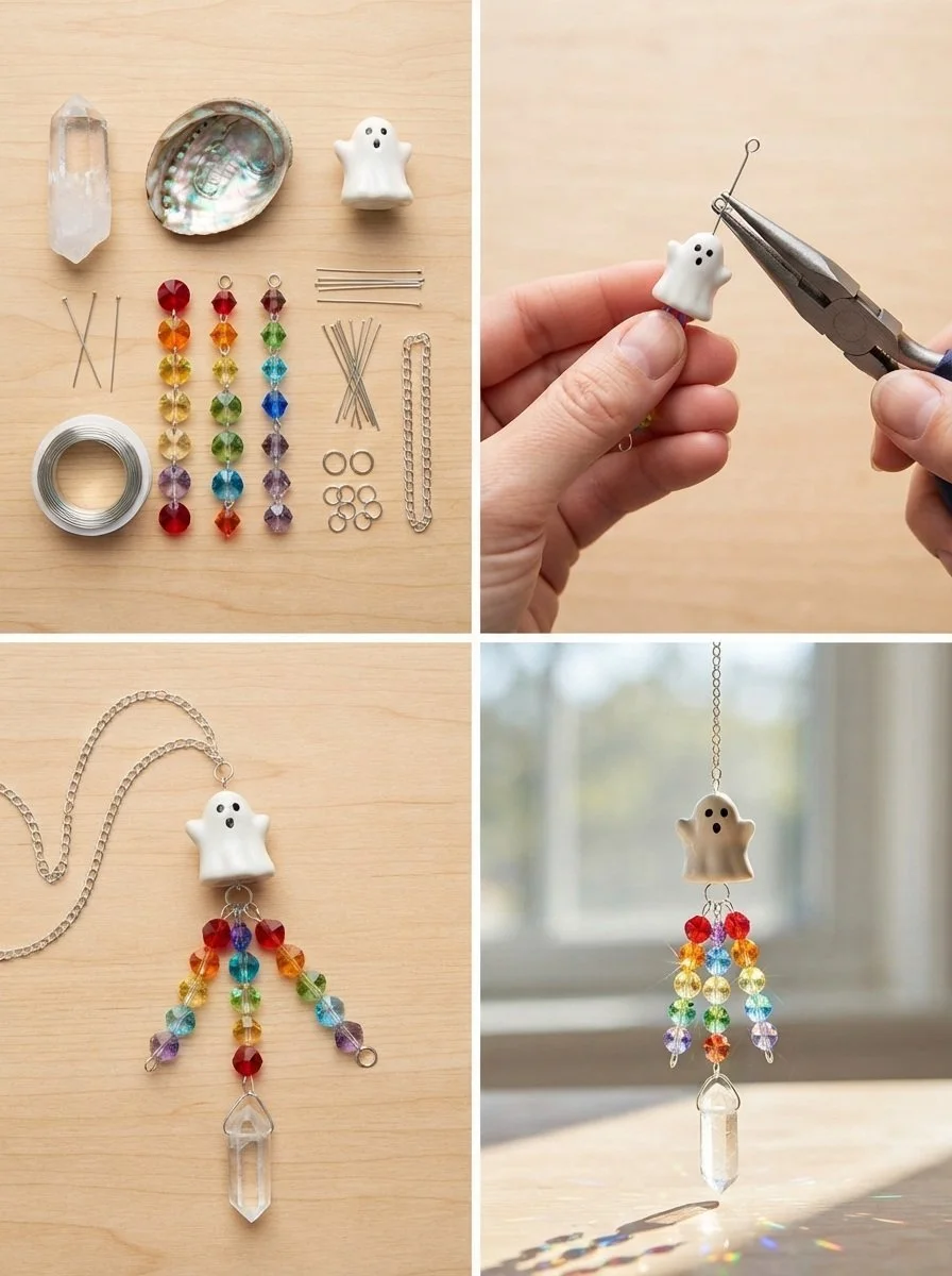 Spooky-Cute Rainbow Ghost Crystal Suncatcher