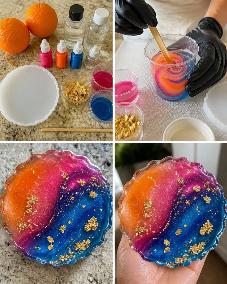 Sunset-Inspired Resin Coaster for Drinks